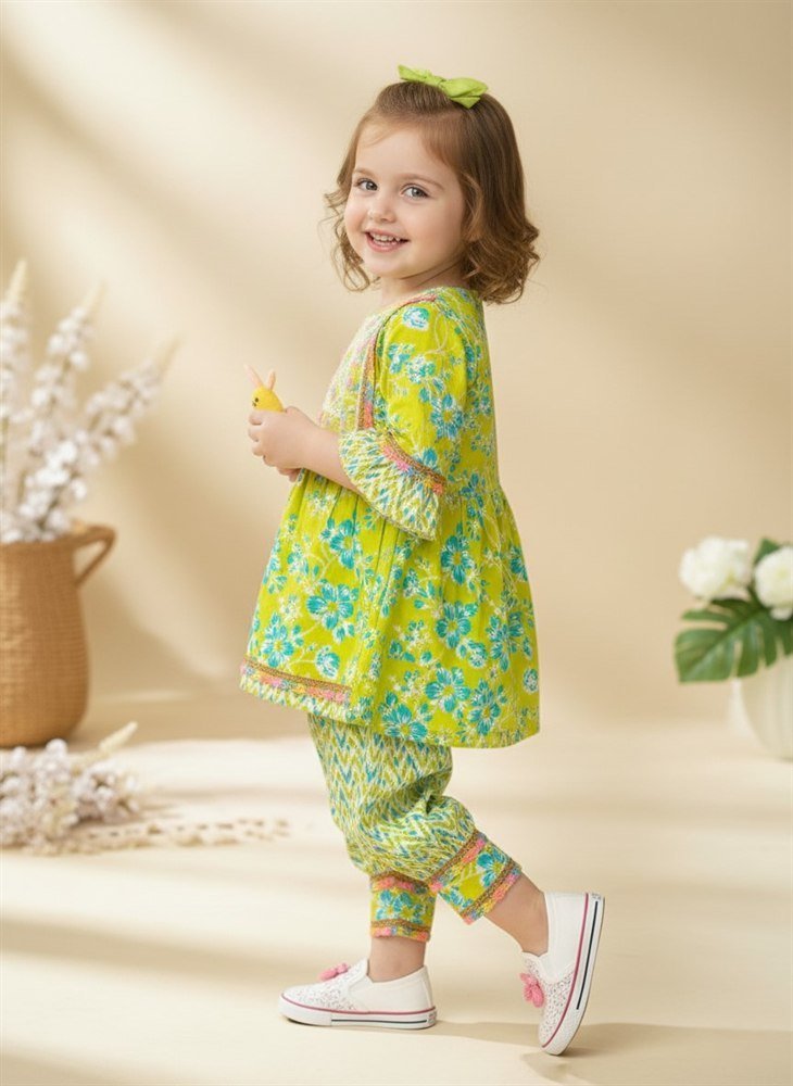 Kids Girl Frock & Patiala Pyjama Set (Green)