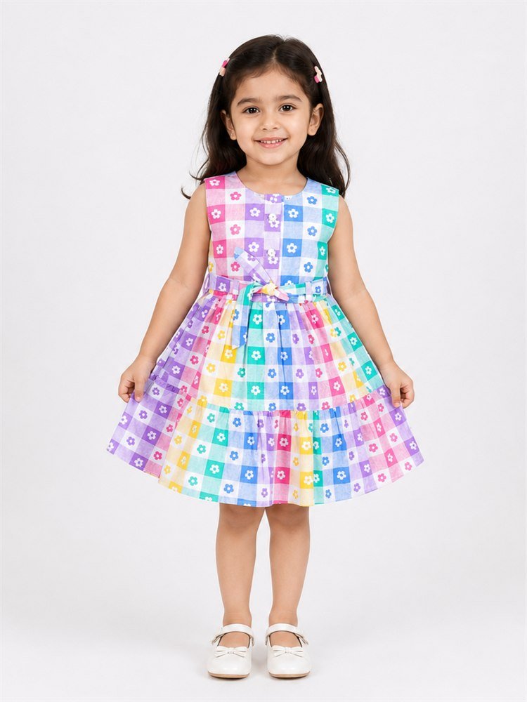 Kids Girl Multicolored Daisy Flower Cotton Frock